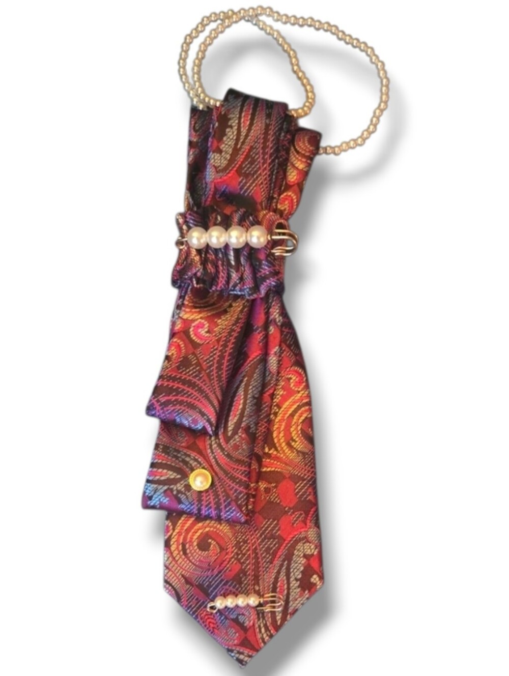 3/$60 Multicolor Paisley  Cravat with Pearl Accent Pins